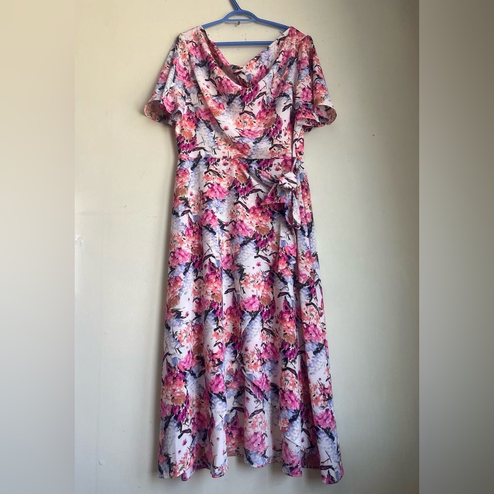 Gabby Skye Pink and Purple Wrap Maxi Dress